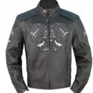 Mens Motorcycle Biker Genuine Leather Night Reflective Skull bones Patch Racer Jacket