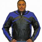 Mens Blue & Black Premium Naked Cowhide Leather Racer Jacket w/ Airvents & Z/O Lining