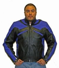 Mens Blue & Black Premium Naked Cowhide Leather Racer Jacket w/ Airvents & Z/O Lining