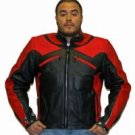 Mens Red & Black Premium Naked Cowhide Leather Racer Jacket w/ Airvents & Z/O Lining