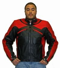 Mens Red & Black Premium Naked Cowhide Leather Racer Jacket w/ Airvents & Z/O Lining