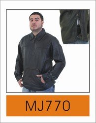 Mens Pullover Leather Shirt w/ Laces on Front, Side Zippers