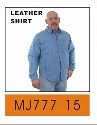 Mens Denim Look Genuine Leather Shirt w/ Snaps
