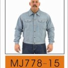 Mens Denim Look Leather Shirt w/ Snaps