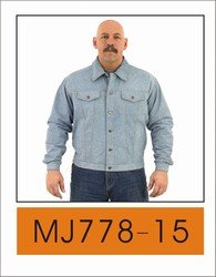 Mens Denim Look Leather Shirt w/ Snaps