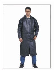 Mens Naked Cowhide Duster w/ Z/O Lining, Leg Straps & Removable Leather Cape