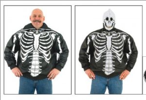 Mens Top Grade Soft Leather Skeleton w/ Skull Hood