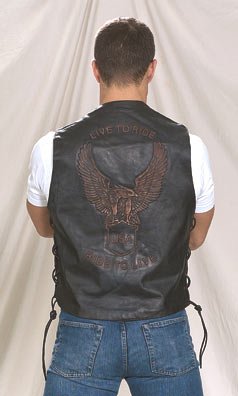 Mens Retro Brown Vest Side Laces, Eagle Emboss in the Back