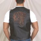 Mens Retro Brown Vest Side Laces, Indian Head Emboss in the Back