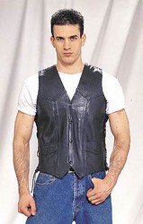 Mens Vest w/ Side Laces, 2 Front & 2 Inside Pockets, Lamb Skin
