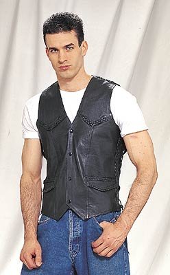 Mens Vest w/ Braid, S/L, 2 Front, 2 Inside Pockets, Naked Cowhide
