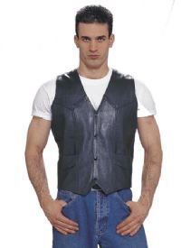 Mens Plain Vest Black, 2 Front, 2 Inside Pockets, Cowhide Leather
