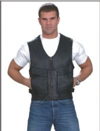 Mens Vest w/ Zipper Front, 2 Front Flap & 2 Front Side Pockets, Side Zipper