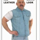 Mens Genuine Leather Vest w/ Denim Look, Snaps, Classic Collar