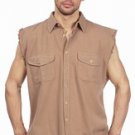 Mens Denim Beige Sleeveless Shirt w/ Buttons
