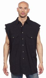 Mens Denim Black Sleevelss Shirt w/ Buttons