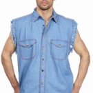 Mens Denim Blue Sleeveless Shirt w/ Buttons