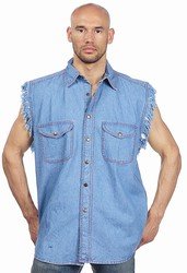 Mens Denim Blue Sleeveless Shirt w/ Buttons