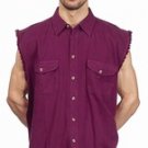 Mens Denim Burgandy Sleeveless Shirt w/ Buttons