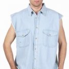 Mens Denim Light Blue Sleeveless Shirt w/ Buttons