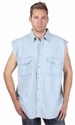 Mens Denim Light Blue Sleeveless Shirt w/ Buttons