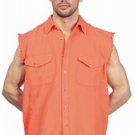 Mens Denim Orange Sleveless Shirt w/ Buttons