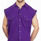 Mens Denim Purple Sleeveless Shirt w/ Buttons