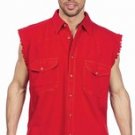 Mens Denim Red Sleeveless Shirt w/ Buttons