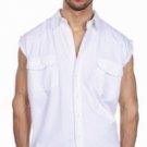 Mens Denim White Sleeveless Shirt w/ Buttons