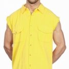 Mens Denim Yellow Sleeveless Shirt w/ Buttons