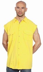 Mens Denim Yellow Sleeveless Shirt w/ Buttons