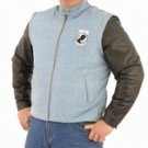 Mens Genuine Leather w/ Denim Look Racer Jacket w/ POW/MIA