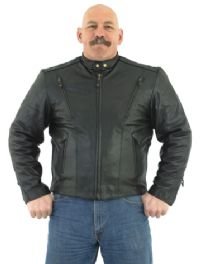 Mens Cowhide Racer Jacket w/ Airvent Front & Back, Z/O Lining, Vertical Gather on Sides