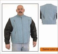 Mens Genuine Leather w/ Denim Look Racer Jacket