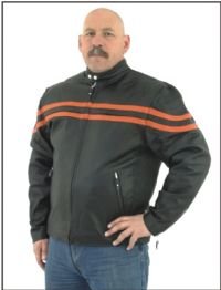Mens Racer Jacket w/ Front & Back Airvents, 2 Orange Stripes Front & Back, Z/O Lining, Pigskin