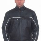 Mens Soft Leather Racer Jacket w/ Reflector Stripe, Front & Back Airvents, Z/O Lining & Side Zippers