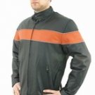 Mens Naked Cowhide Leather Motorcycle Jacket w/ Orange Stripe & Reflector on Front Only w/ Z/O Linin