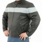 Mens Soft Leather Silver Striped Racer Jacket w/ Z/O Lining