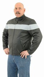 Mens Soft Leather Silver Striped Racer Jacket w/ Z/O Lining