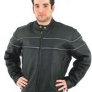 Mens Cowhide Racer Jacket w/ Front & Back Airvents & Reflector Stripes, Z/O Lining, Verticle Gather 