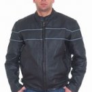 Mens Racer Leather Racer Jacket w/ Reflective Strip, A/V on Front & Back, Verticle Gathered Sides, Z