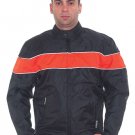 Mens Motorcycle Jacket w/ Orange Stripe on Front Only, Z/O Lining & Verticle Gathered Sides