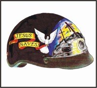 500 Series D.O.T. Helmet w/ Jesus Saves Banner on side, & 3 Crosses on the front