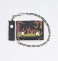 Biker Trifold Chain Wallet w/ Flame