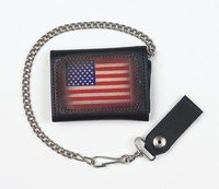 Biker Trifold Chain Wallet w/ USA Flag