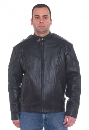 Mens Cowhide Racer Jacket w/ Front & Back Airvents, Z/O Lining & Side Zippers Most Sizes available