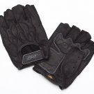 Fingerless leather gloves w/ black outlined flame and power grip