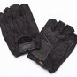 Fingerless leather gloves w/ black outlined flame and power grip
