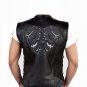 Mens Motorcycle Biker Genuine Leather Night Reflective Skull bones Vest Jacket