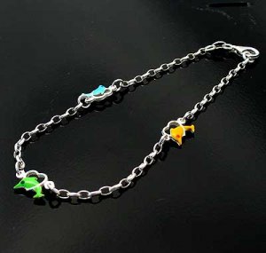 STERLING SILVER DOLPHINS IN HEART ANKLET